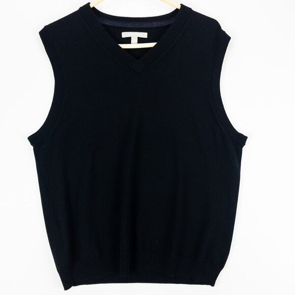 Nordstrom Merino Wool Sweater Vest Men's Large Black Extra Fine V Neck - Picture 1 of 9